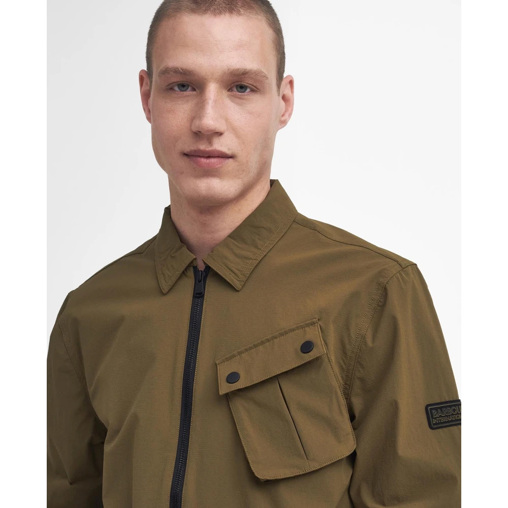 Barbour Flex Military Olive Overshirt Brown Heren