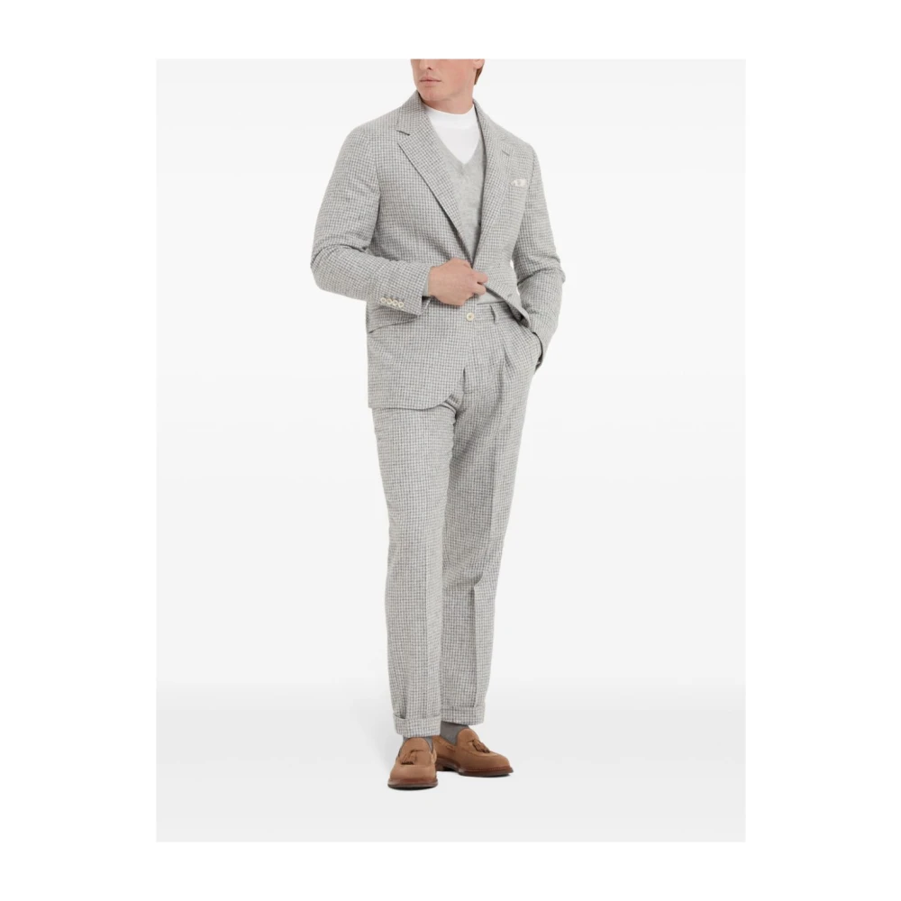 BRUNELLO CUCINELLI Houndstooth Wollen Jas Gray Heren