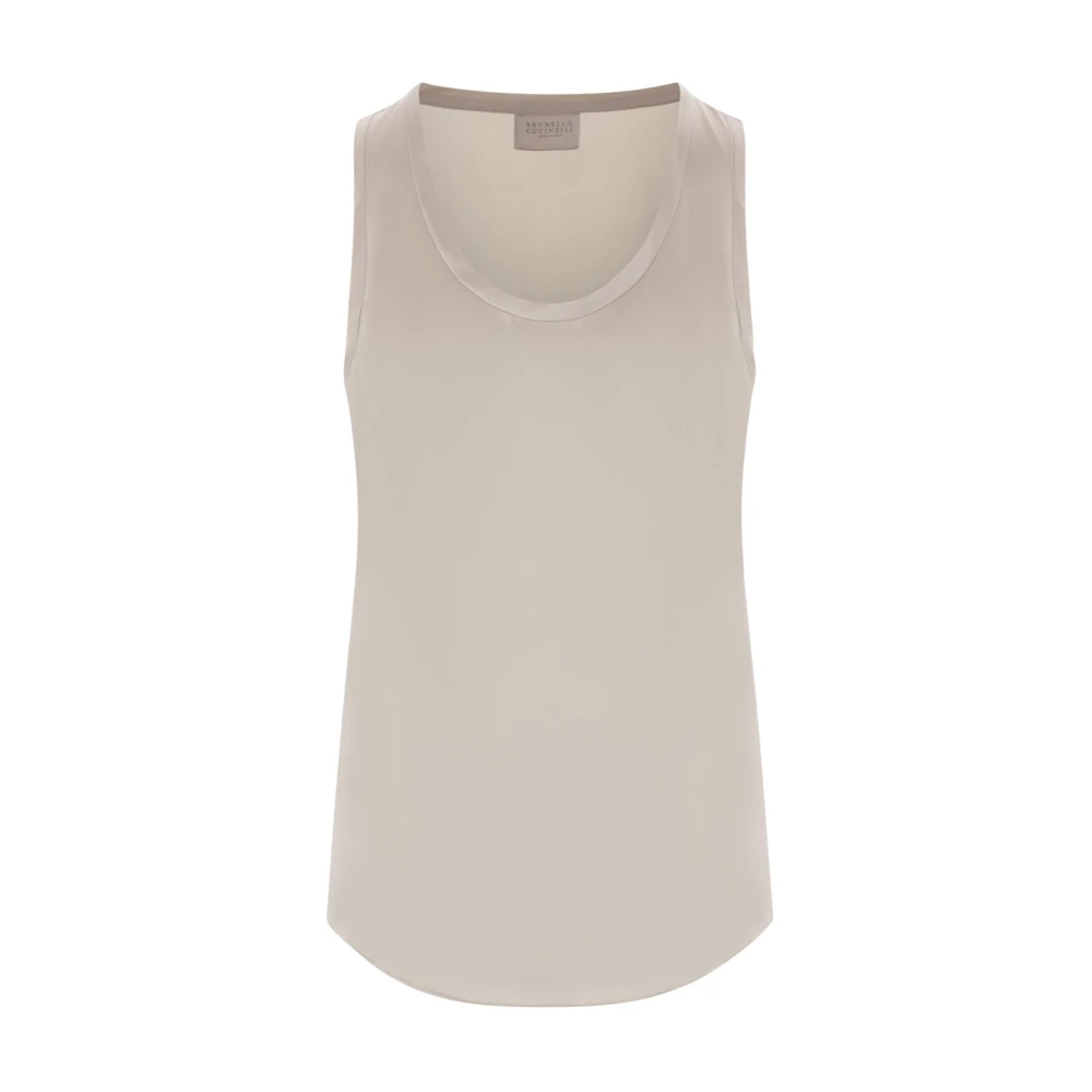 BRUNELLO CUCINELLI Beige Zijden Stretch Mouwloze Top Beige Dames