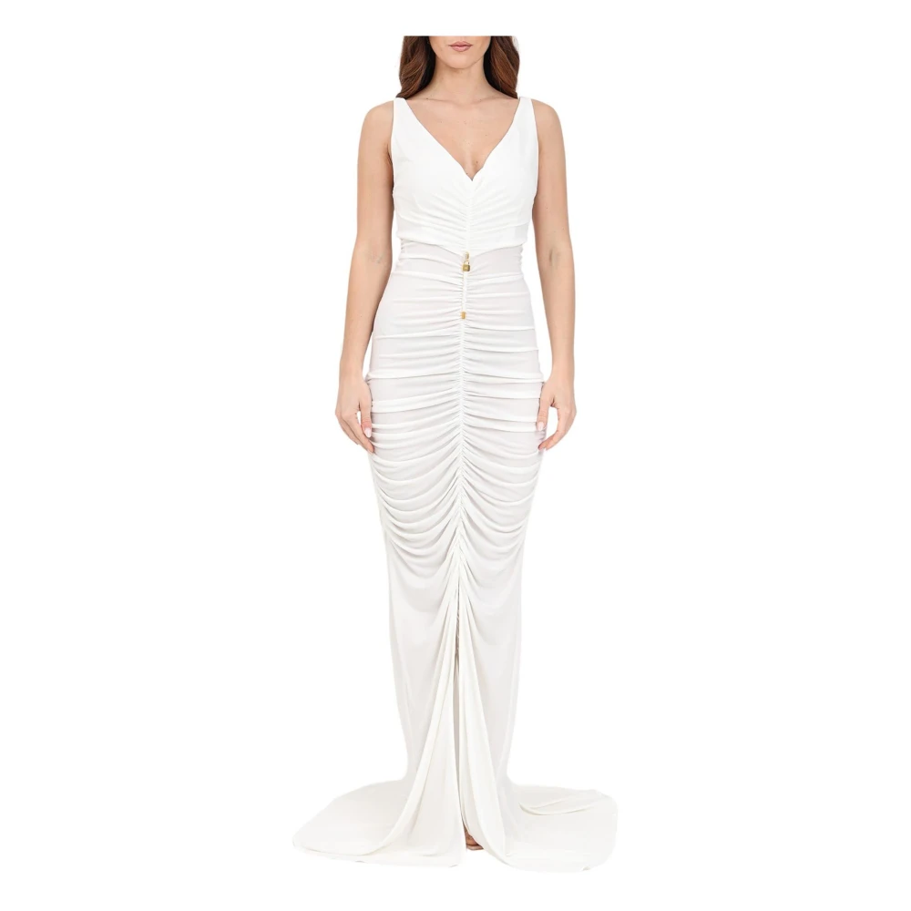 Elisabetta Franchi Gerimpelde Lange Jurk met Ritssluiting White Dames