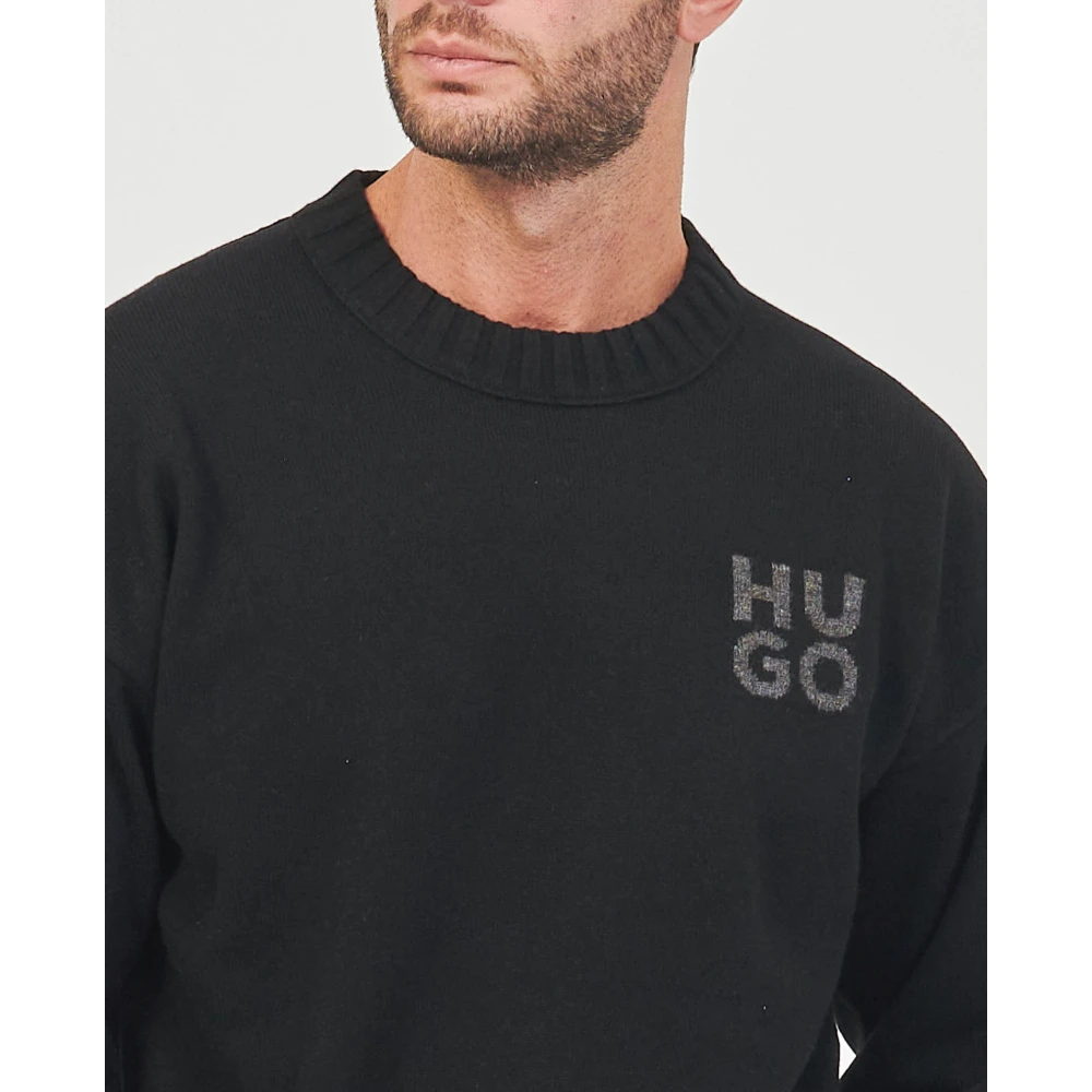 Hugo Boss Zwarte trui met relaxed fit en logo detail Black Heren