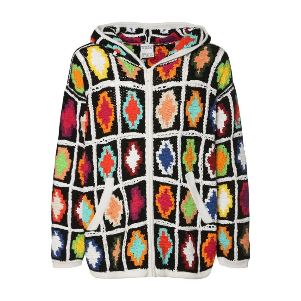 Marcelo Burlon Zwarte Katoenen Sweater Aw22 Capuchon Rits Multicolor Heren