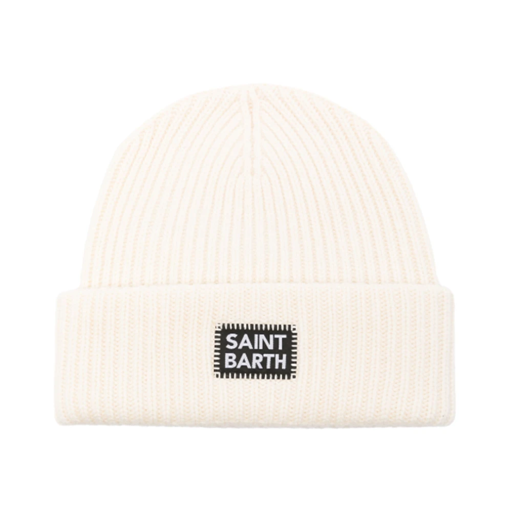 MC2 Saint Barth Roomwitte Wollen Kasjmierpet Geribbelde Textuur White Heren