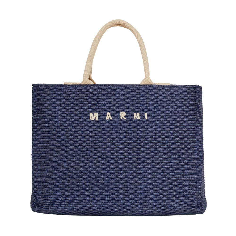 Marni Grote Raffia Tote Tas Blue Dames