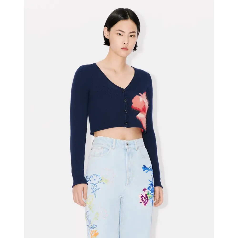 Kenzo Korte Cardigan Rose Katoenen Stof Blue Dames