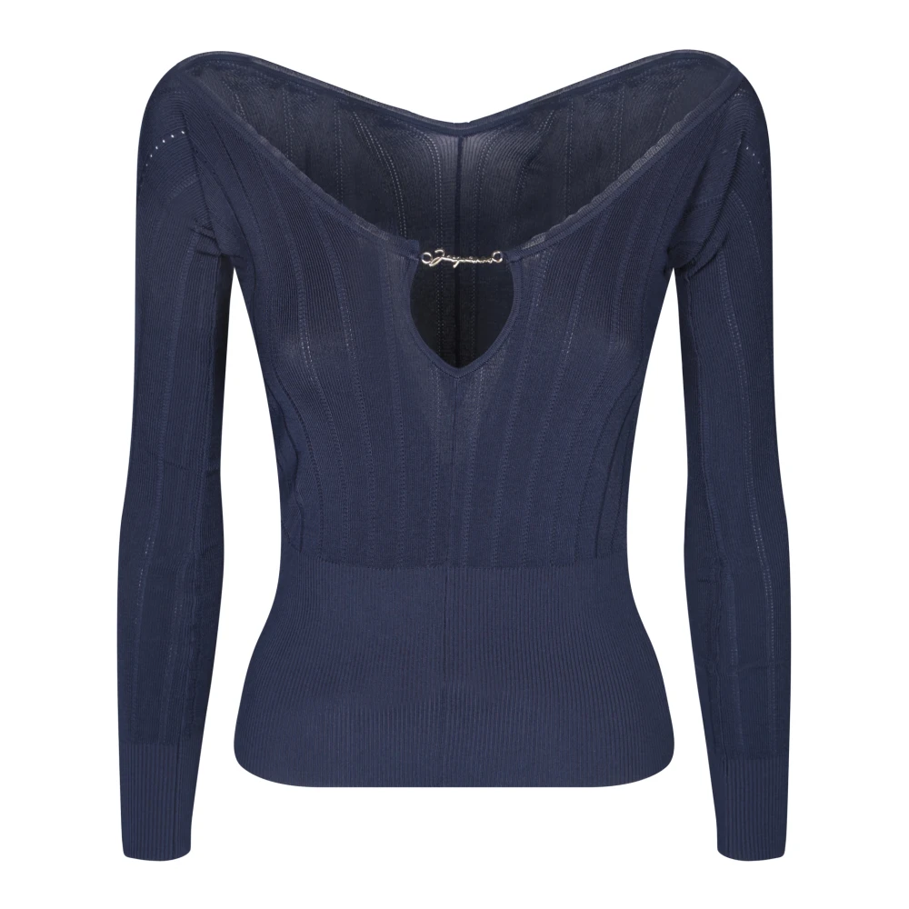 Jacquemus Groene Gebreide Trui met Gouden Charme Detail Blue Dames