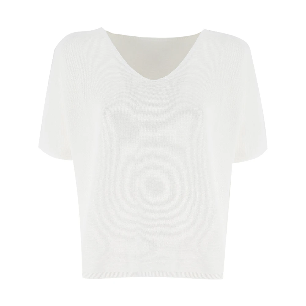 Le Tricot Perugia Katoenen V-Hals Sweater White Dames