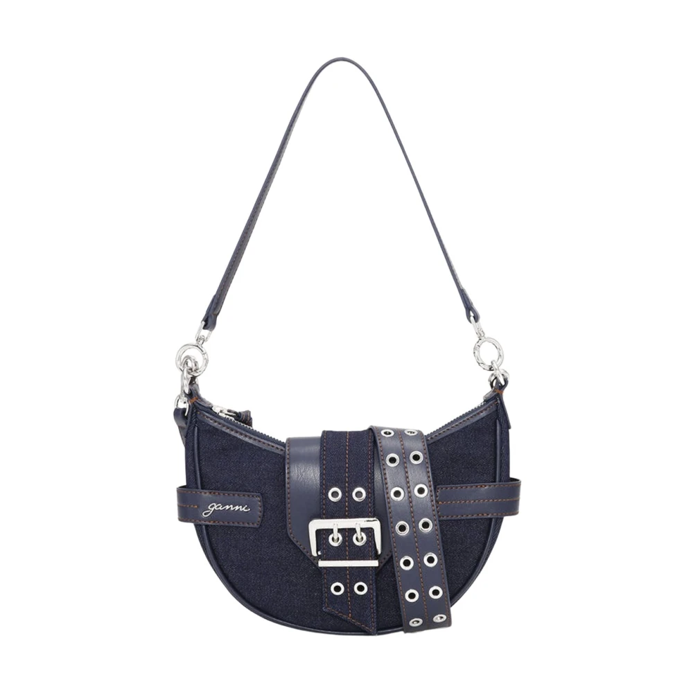 Ganni Blauwe Katoenen Crossbody Tas met Magneetsluiting Blue Dames