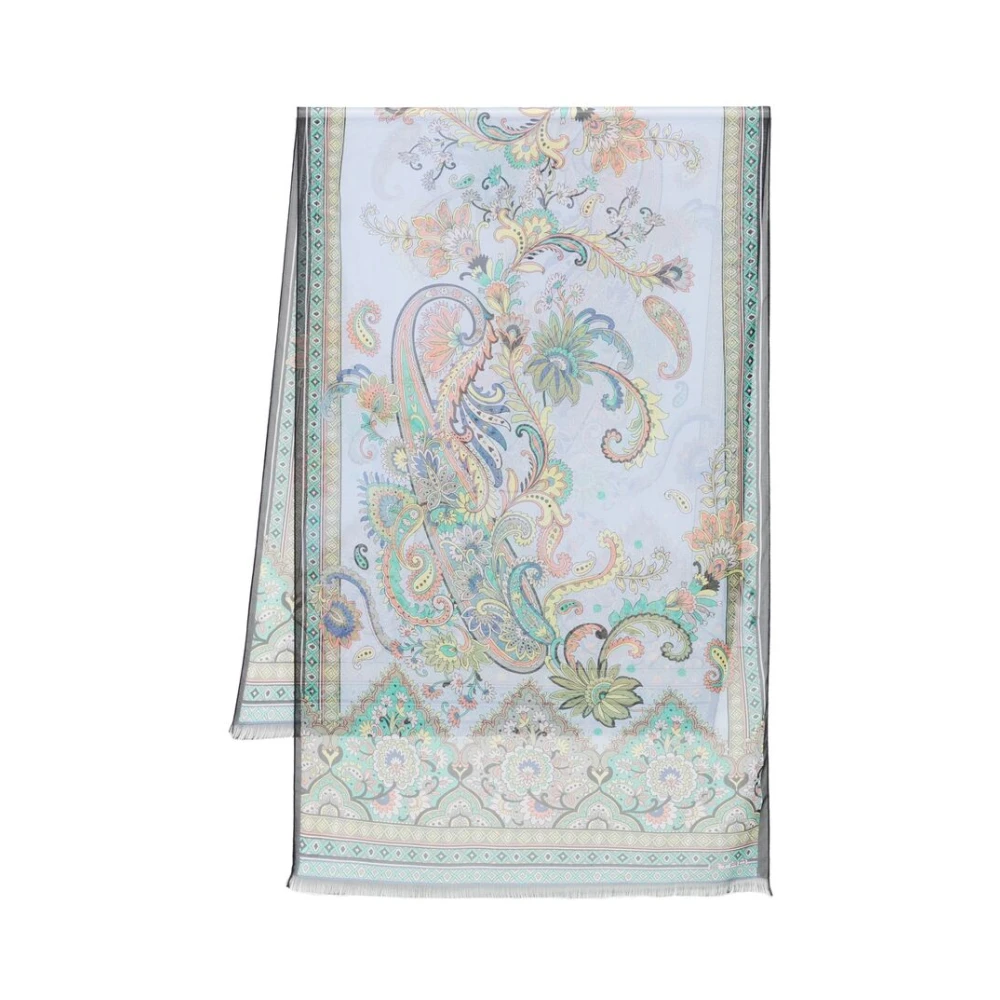 ETRO Blauwe Sjaal Met Rafelige Rand Rechthoekige Vorm Multicolor Dames