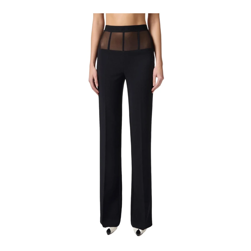 Elisabetta Franchi Zwarte Tule Inzet Jurk met Logo Black Dames