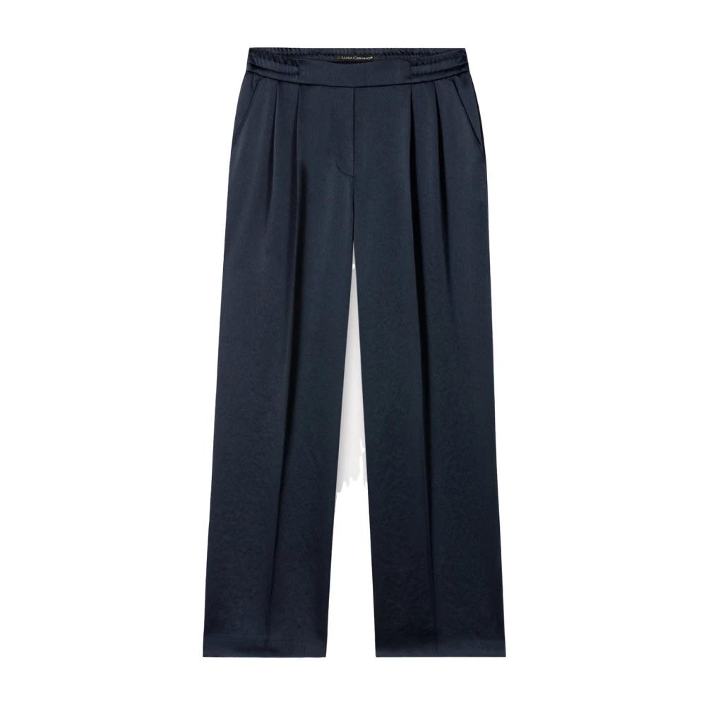 LUISA CERANO Wijde Geplooide Zijden Broek Blue Dames
