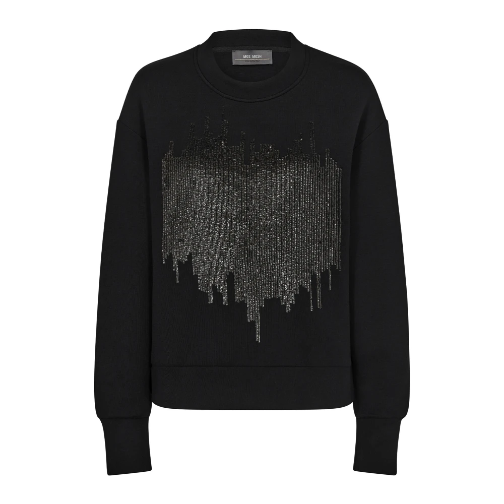 MOS MOSH Zwarte Glam Sweatshirt met Pailletdetails Black Dames