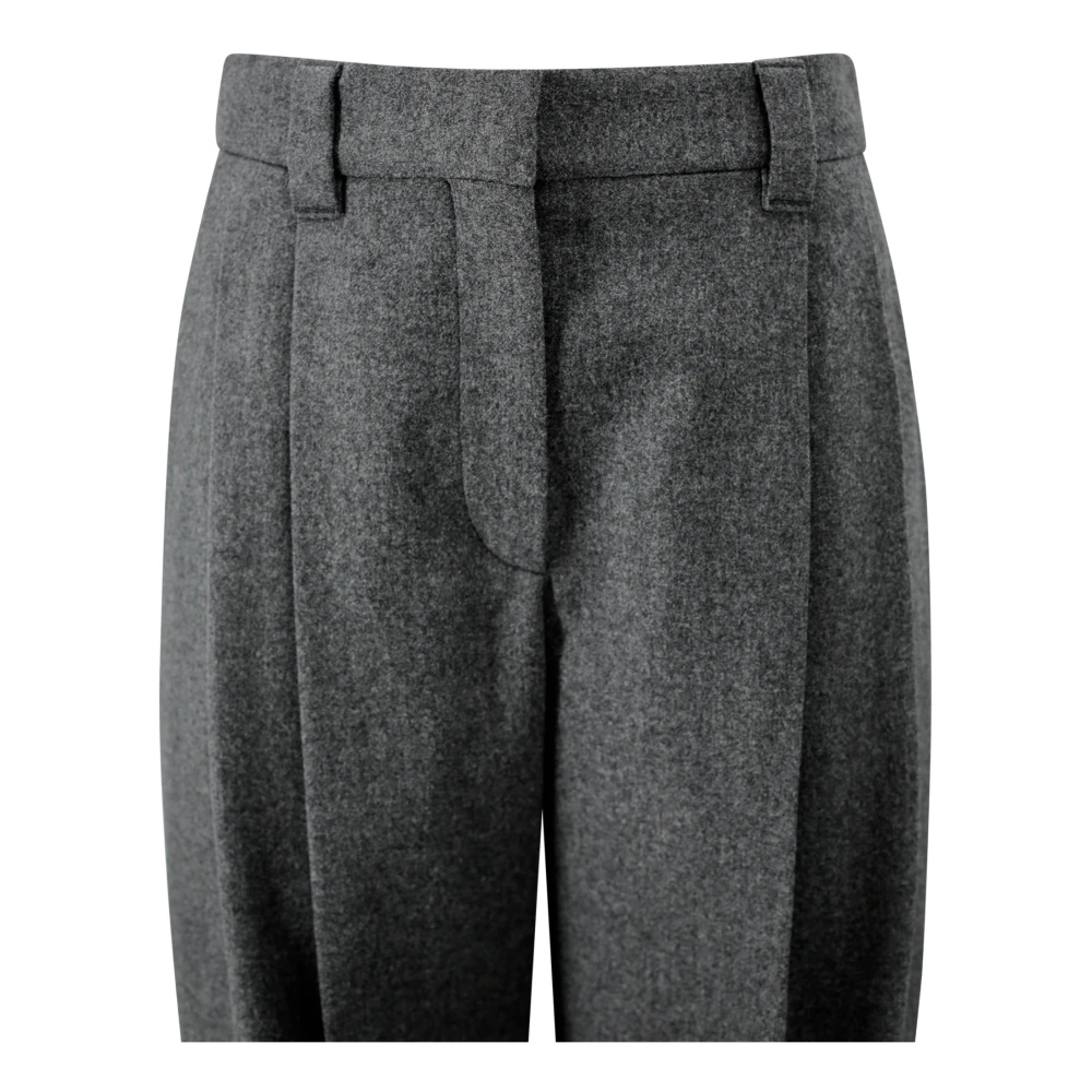 BRUNELLO CUCINELLI Grijze Wol Geplooide Broek Gray Dames