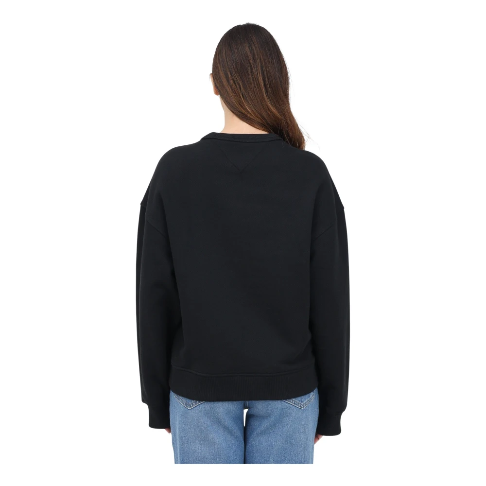 Tommy Jeans Zwarte Crewneck Sweater Moderne Pasvorm Black Dames