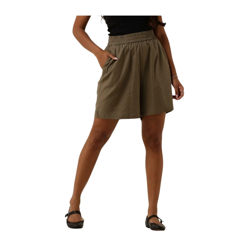 Gestuz Linnen Hoge Taille Shorts Green Dames