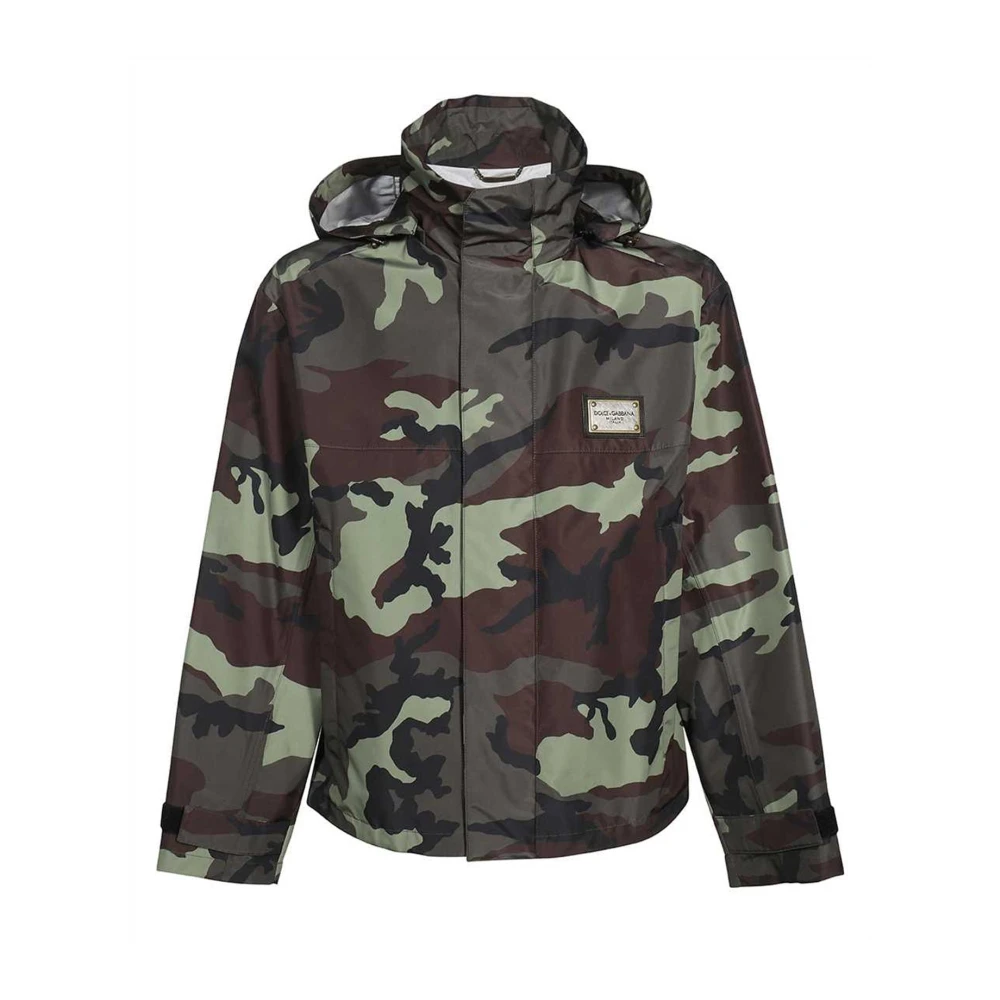Dolce & Gabbana Camouflage jack met afneembare capuchon Green Heren
