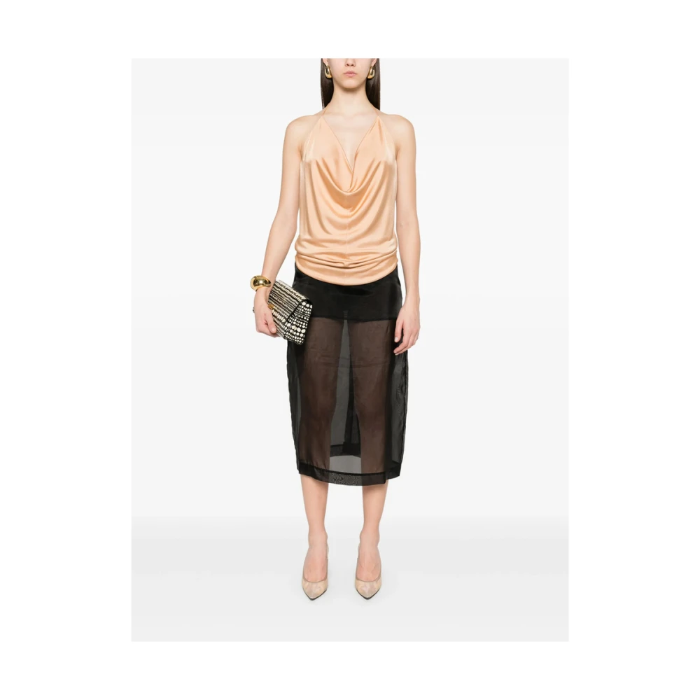Tom Ford Beige Halternek Mouwloze Gedrapeerde Top Beige Dames