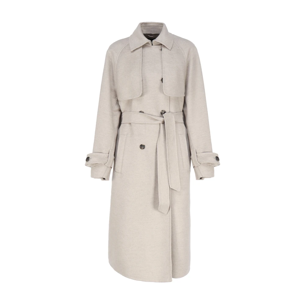 Max Mara Kasjmier Trenchcoat met Dubbele Bavolet Gray Dames