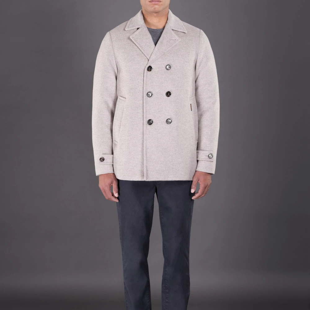 Moorer Gewatteerde dubbelrijige peacoat Beige Heren