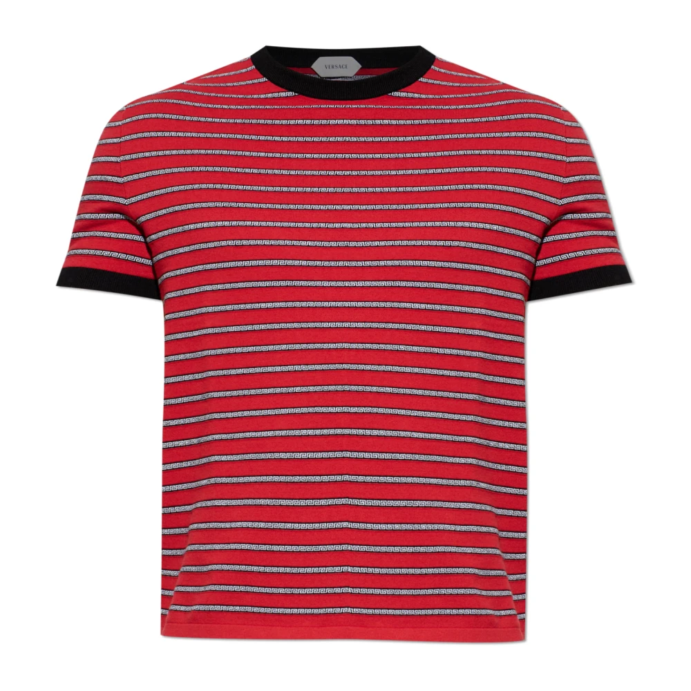 Versace Mannelijk Rood Tops Heren, S, Katoen, Jacquard T-Shirt Van Katoenmix