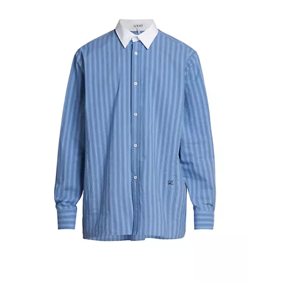 Loewe Blauw Gestreept Katoenen Overhemd Blue Heren