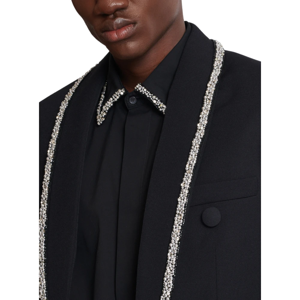 Balmain Jasje van graan met geborduurde kraag Black Heren
