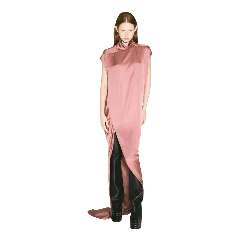 Rick Owens Zijden Maxi Jurk met Gedrapeerd Paneel Pink Dames
