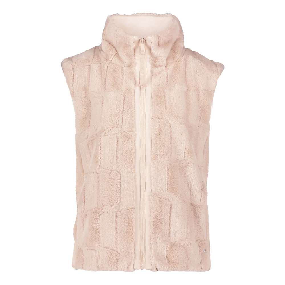 Betty & Co Nepbont vest met opstaande kraag Beige Dames