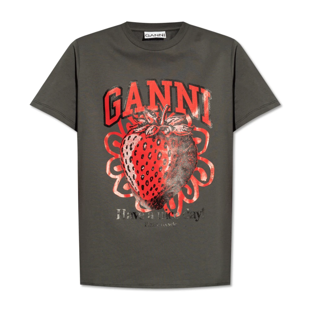 Ganni Zwarte Biologisch Katoenen T-shirt met Logo Print Black Dames