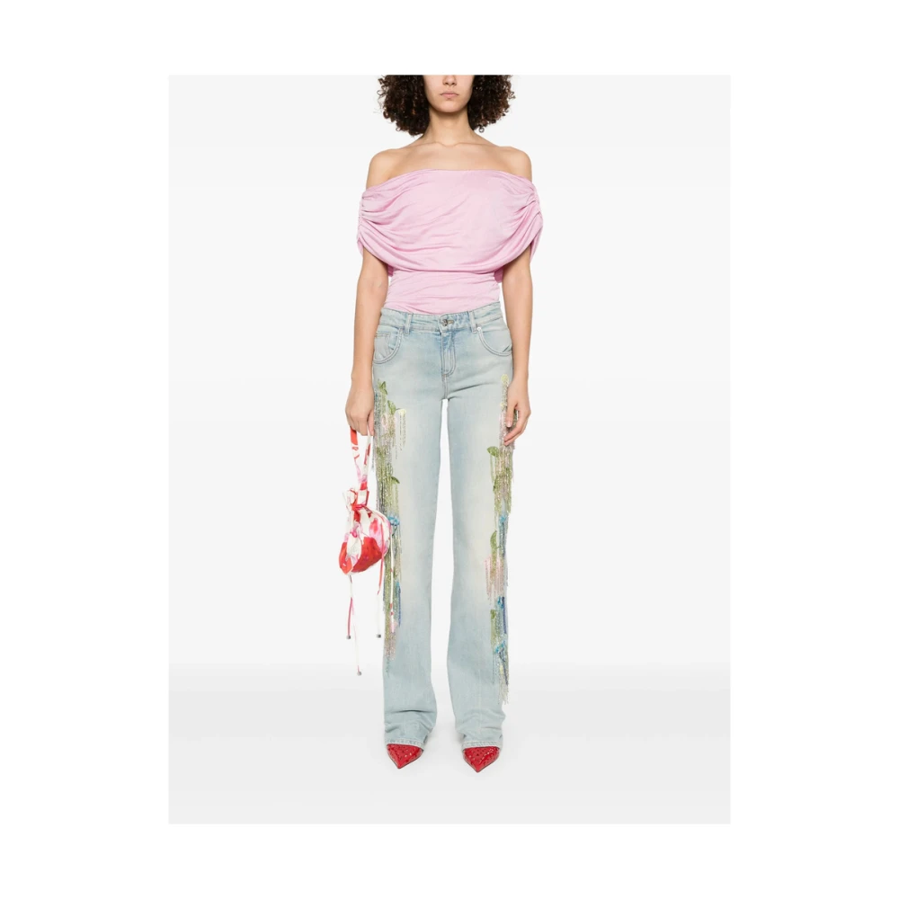 Blumarine Lichtblauwe Bloemrijke Geborduurde Jeans Blue Dames