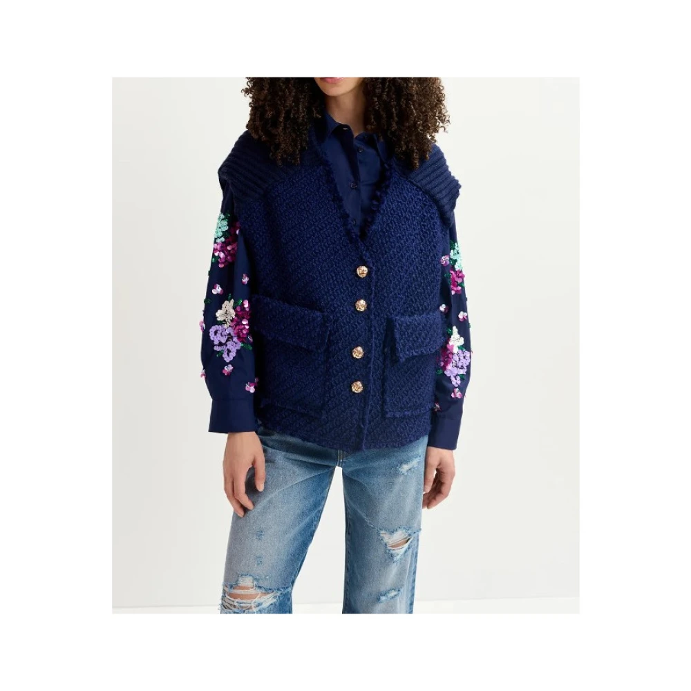 Essentiel Antwerp Geologische Mouwloze Wollen Blend Vest Blue Dames