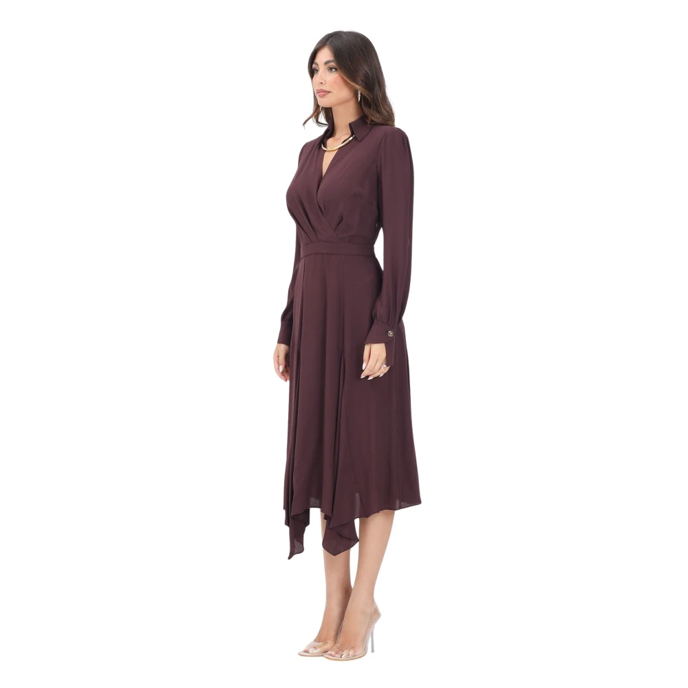 Elisabetta Franchi Brown Bordeaux Midi Dress With V-Neck - Female - Midi Dresses - Xs - Dresses