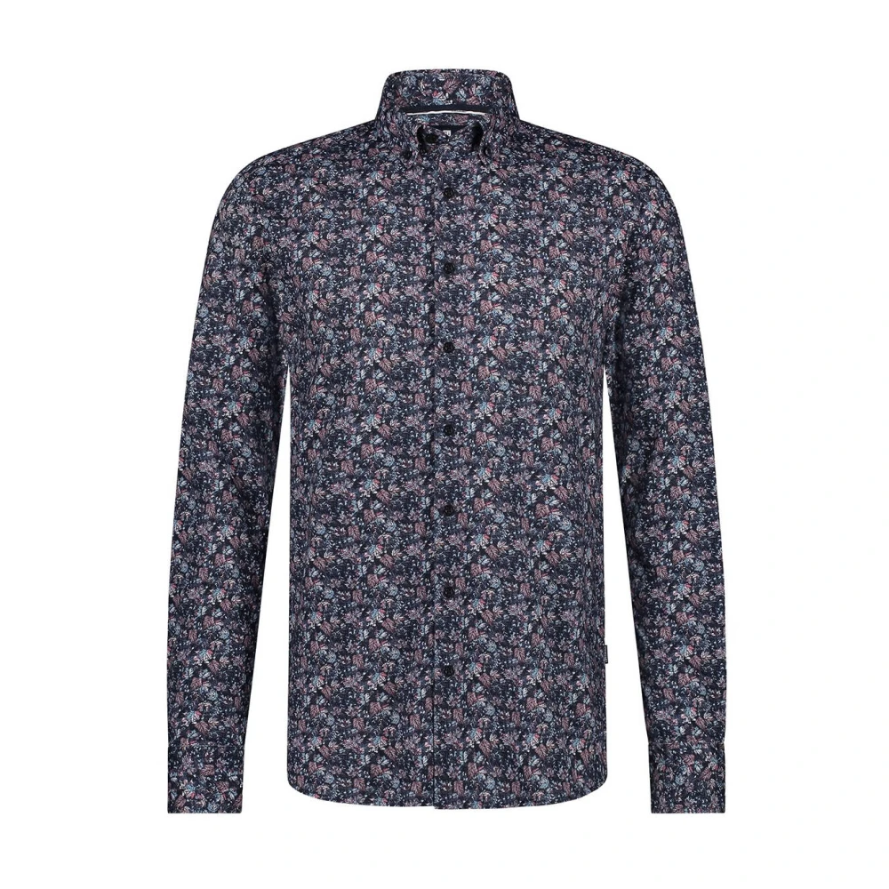 State of Art Print Knitt Overhemd Lange Mouw Blue Heren