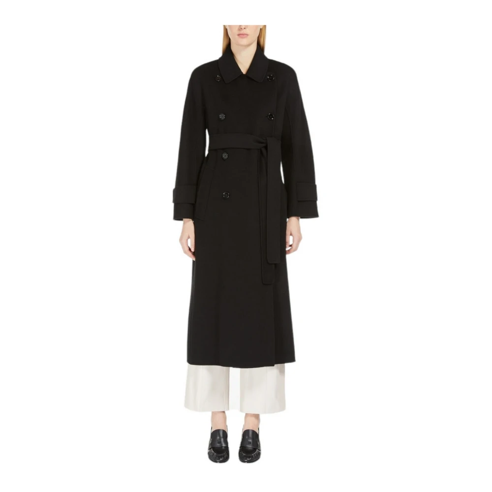 Max Mara Studio Zwarte Wollen Trenchcoat Black Dames