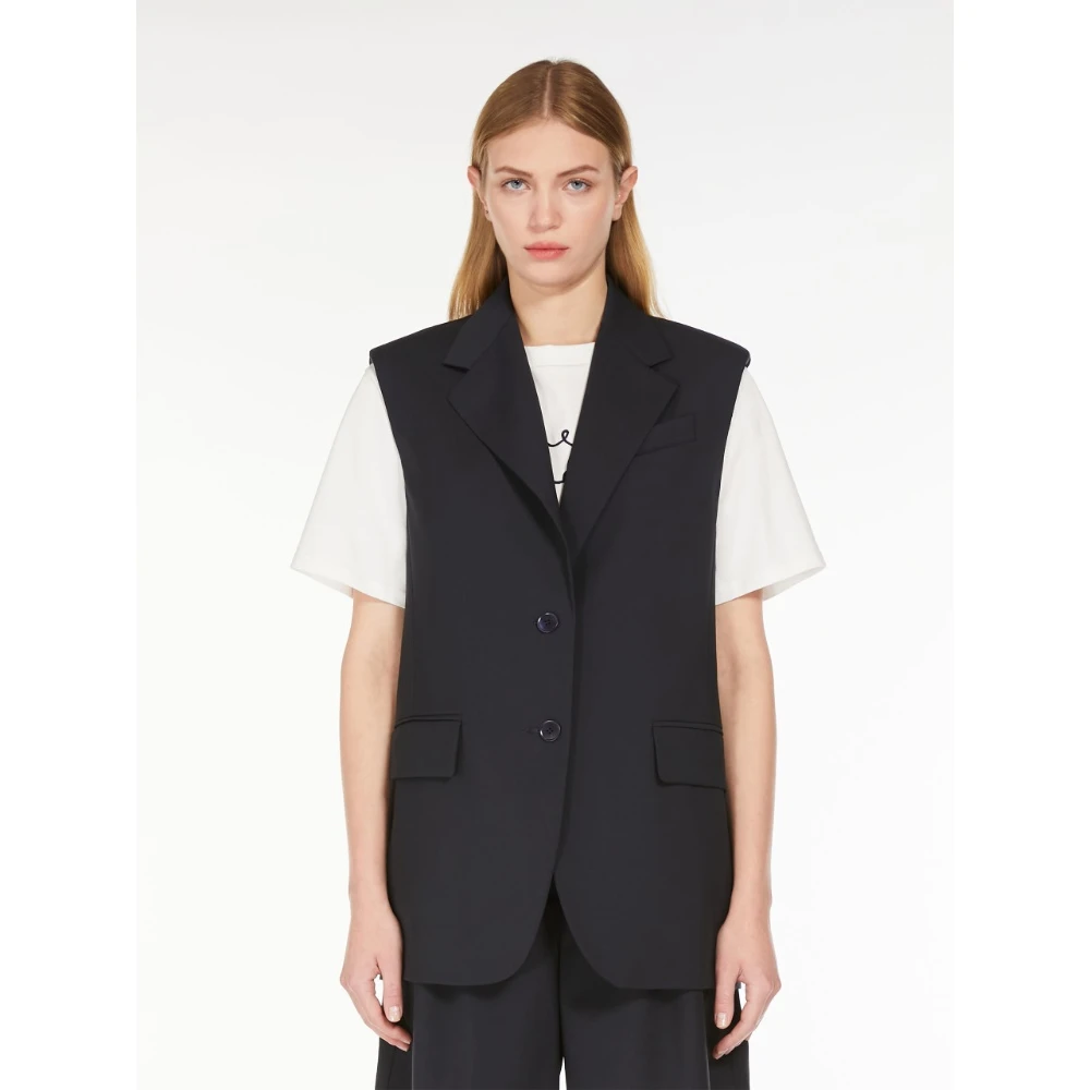 Max Mara Weekend Blauwe Wollen Stretch Canvas Jas Blue Dames