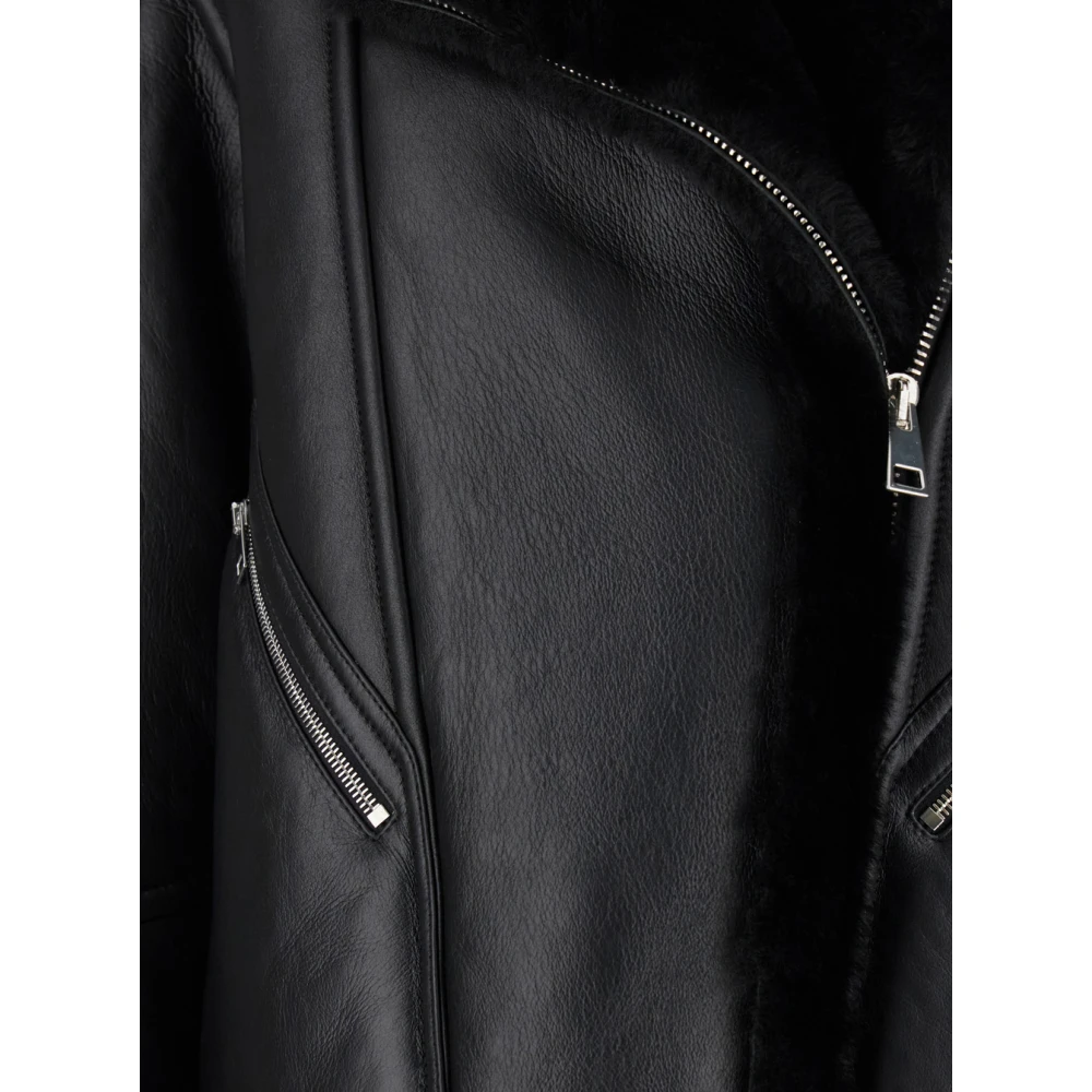 Blancha Shearling Trim Leren Jas Front Zip Black Dames