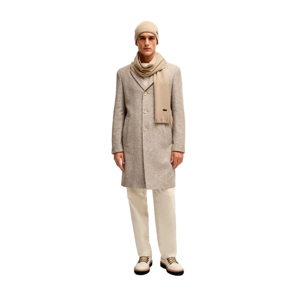 Hugo Boss Wollen Sjaal met Franjes Beige Heren