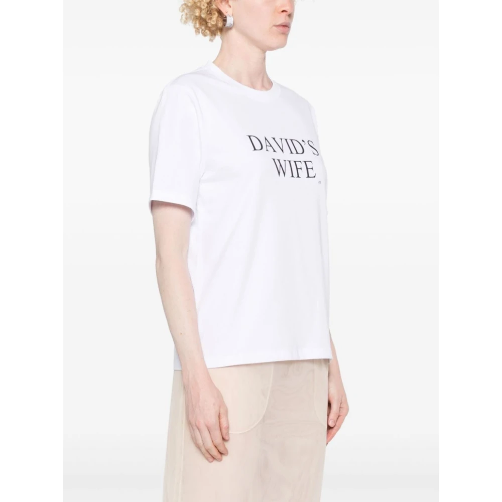 Victoria Beckham Witte Katoenen Slogan Print T-shirts White Dames