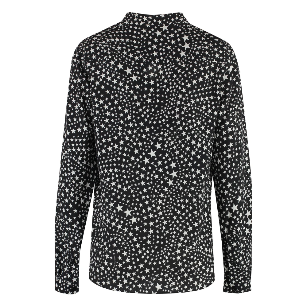 Stella Mccartney Zijden shirt met mandarijnkraag Black Dames