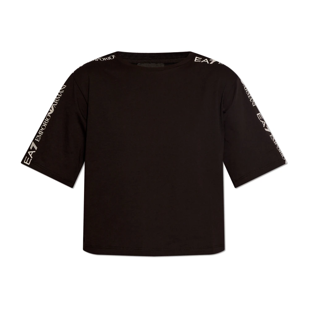 Emporio Armani EA7 Logo Crop T-Shirt Black- Dames Black