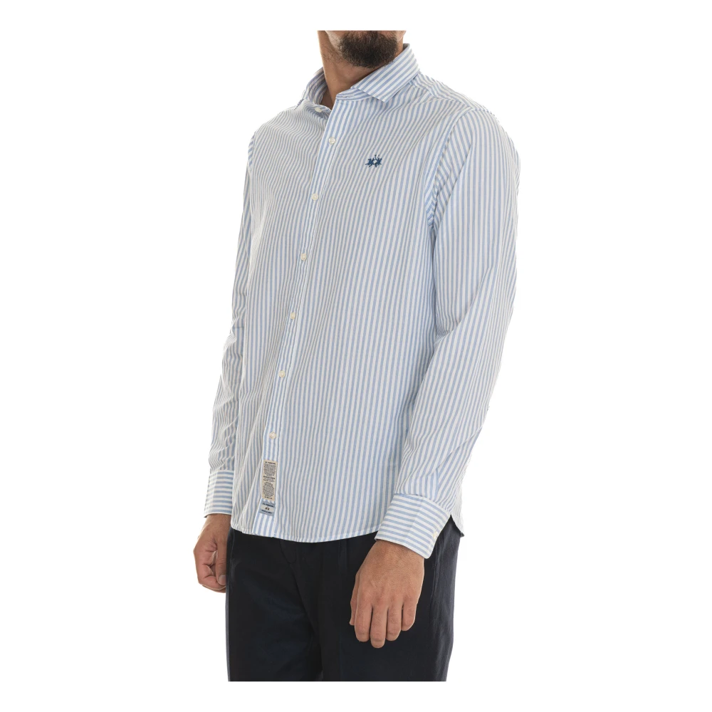 LA MARTINA Gestreept shirt met lange mouwen en Franse hals Blue Heren