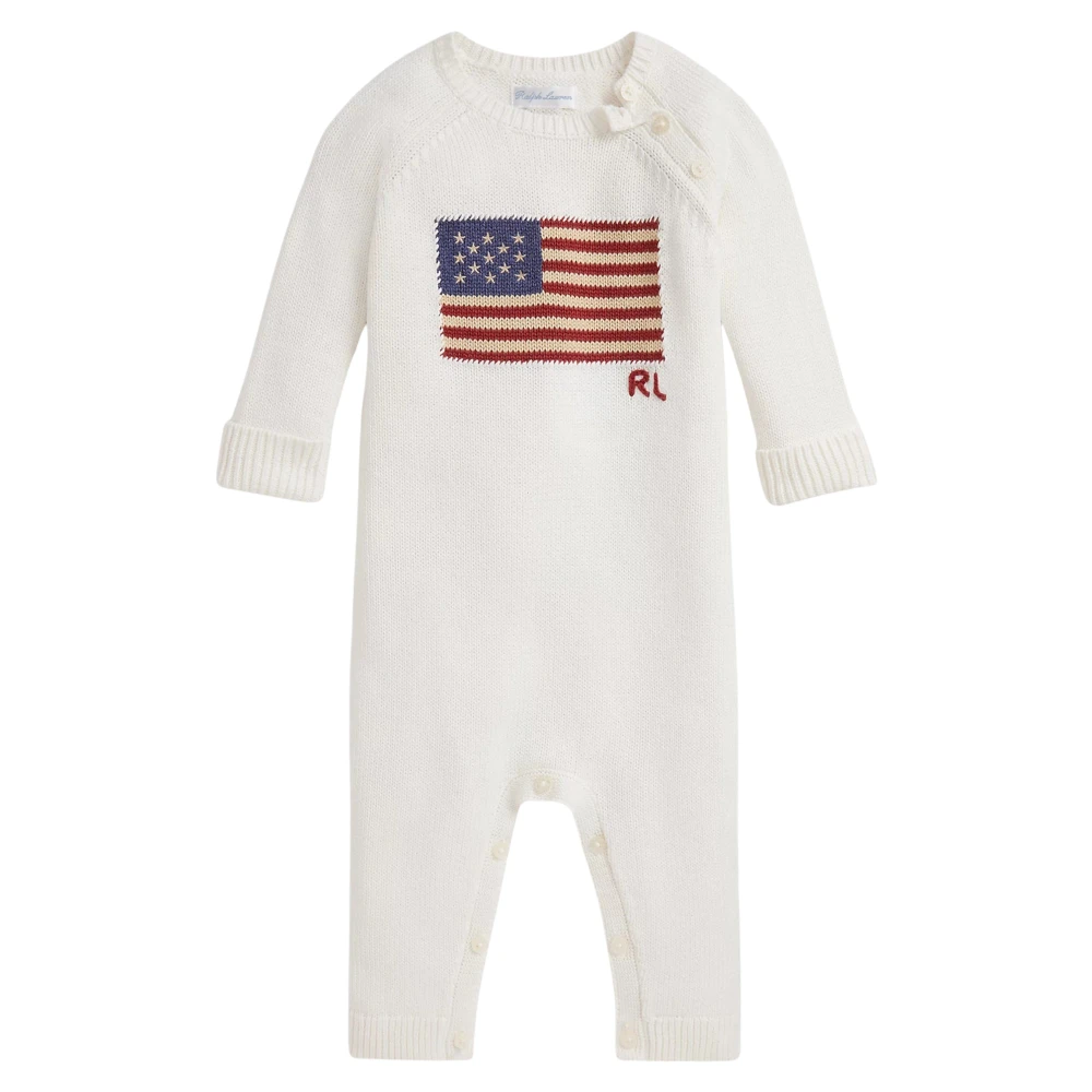 Ralph Lauren Women's Ivory Baby Boys Cotton Flag Romper In