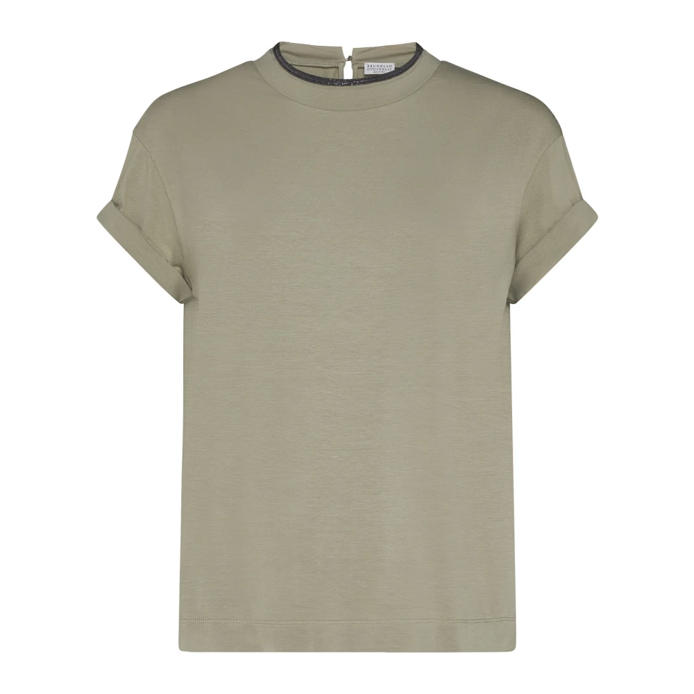 BRUNELLO CUCINELLI Groene T-shirts en Polos met Monili Kettingdetail Green Dames