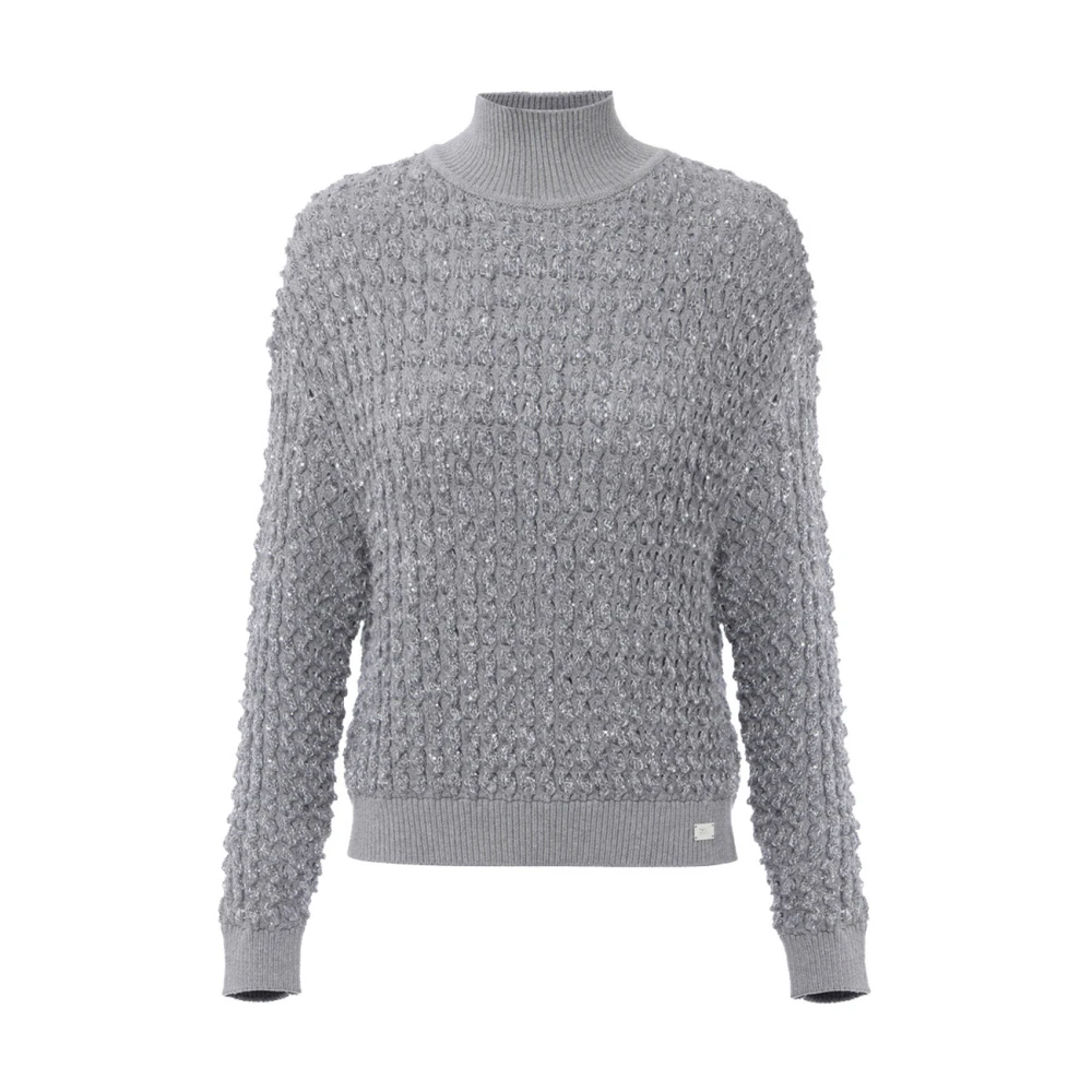 Elisabetta Franchi Gray Turtlenecks, Female, Xs, Bouclé Mock Neck Jumper With Sequins