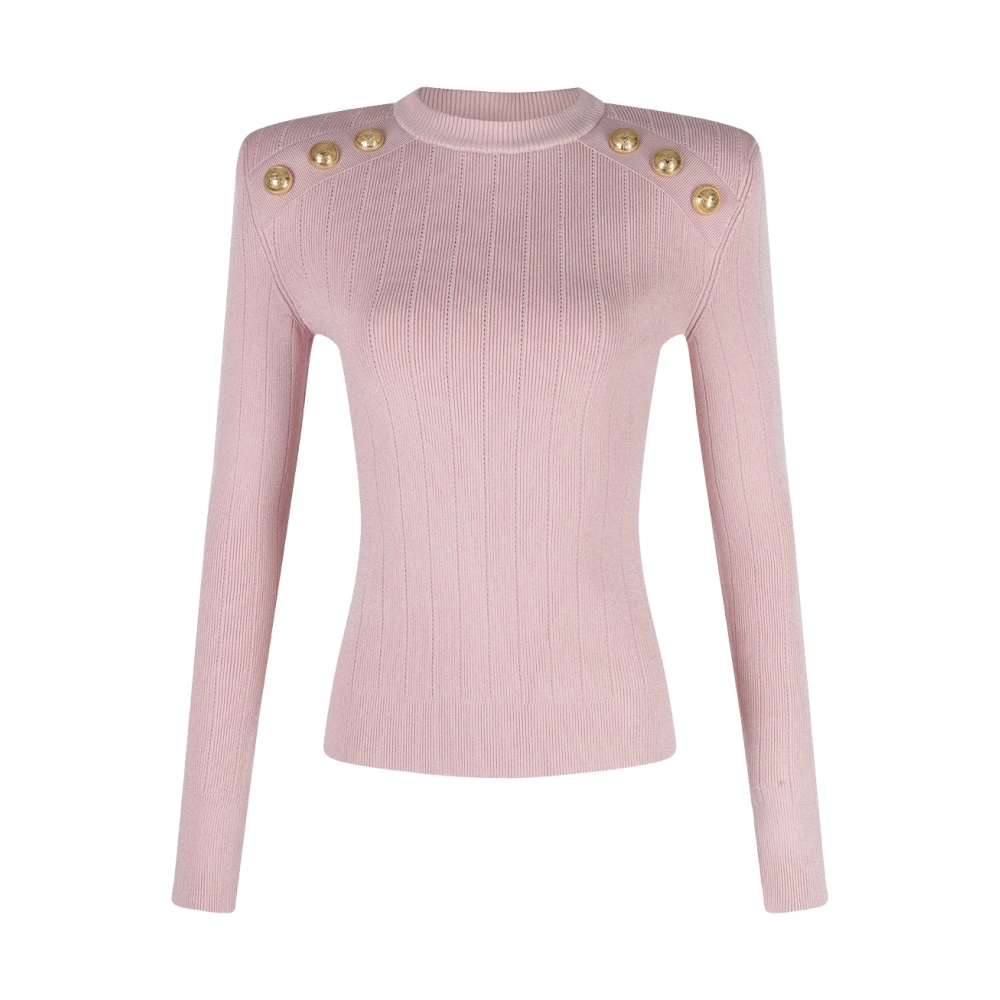 Balmain Roze Gebreide Trui met Knopen Pink Dames