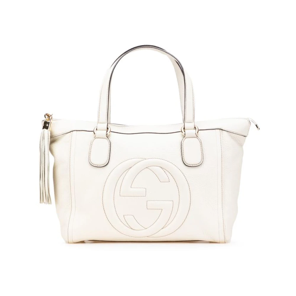 Gucci Vintage Damen Weiß Gebrauchte Elegante Lederhandtasche Mit Quastenakzent Für Einen Raffinierten Stil