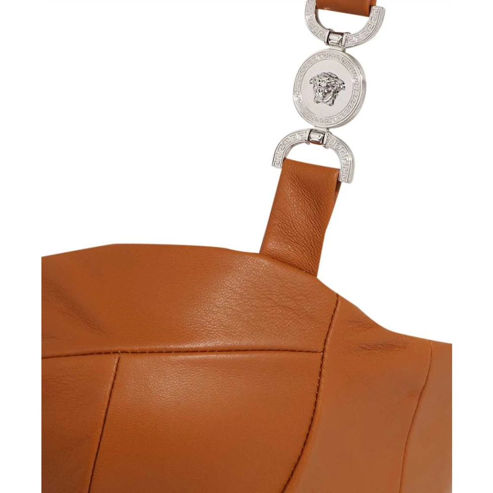 Versace Leren Top met Zichtbare Stiksels Brown Dames