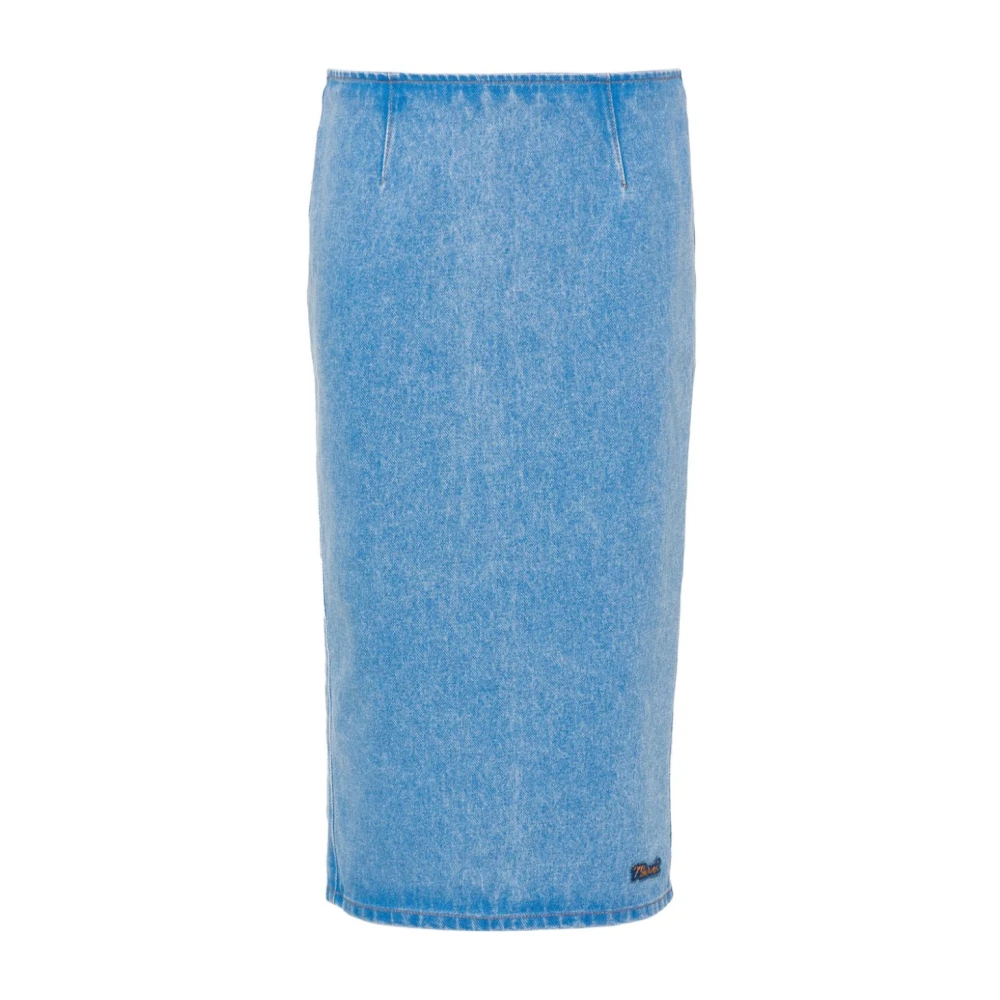 Marni Blauwe Denim Pencil Rok met Logopatch Blue Dames