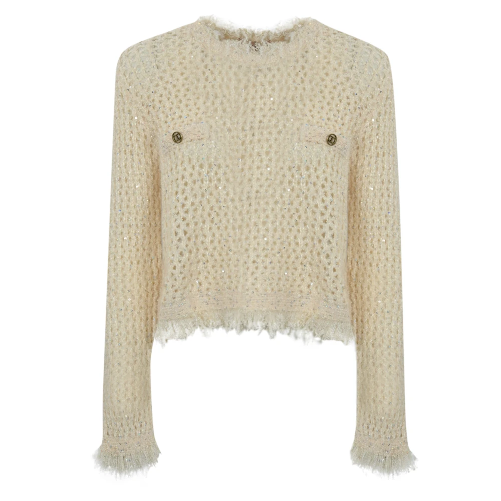 Twinset Jacquard Gebreide Trui met Franjes White Dames