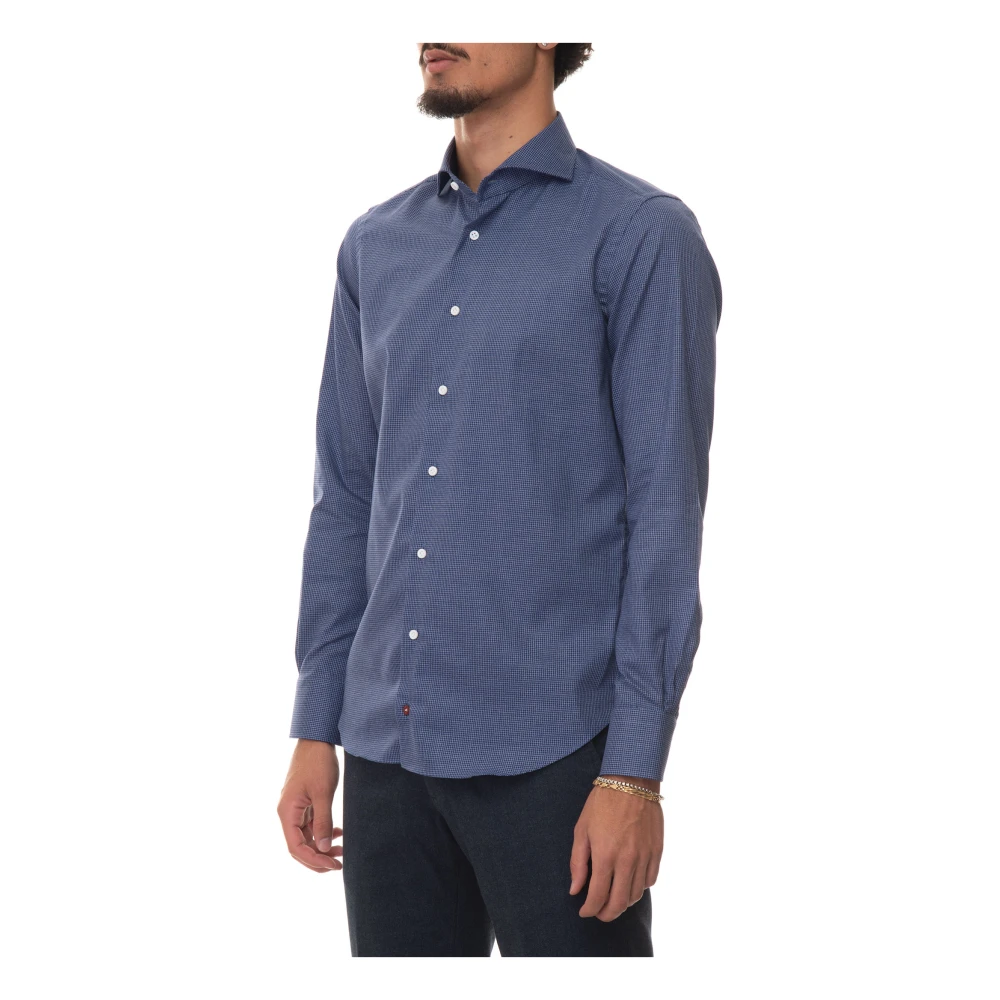 Càrrel Casual Overhemd Jurk Kraag Houndstooth Design Blue Heren
